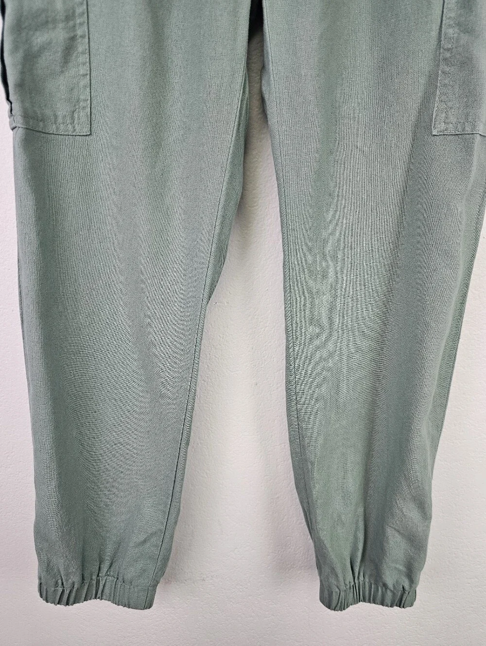 Green Linen Blend Cargo Joggers Sz S Coastal Casual Resortwear Beachy